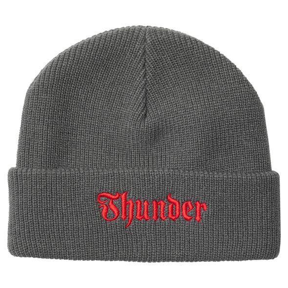 THUNDER SCRIPT CUFF CHARCOAL / RED BEANIE
